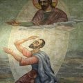 Iconography of the Apostle Paul as he is blinded, with Jesus above him.