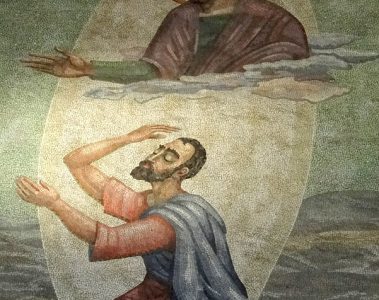 Iconography of the Apostle Paul as he is blinded, with Jesus above him.